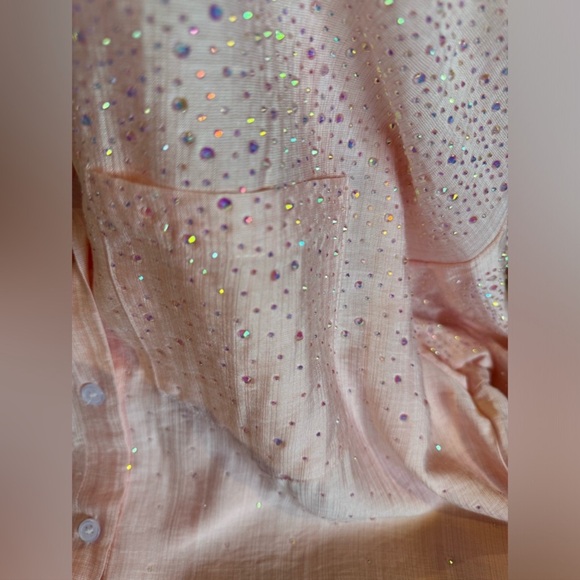 Raining Crystals Luxury Cotton Silk Blend European Style Blouse In Baby Pink - Picture 2 of 5